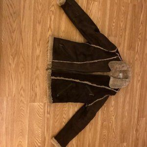 Ann Taylor brown, suede, shearling lined aviator jacket size Small